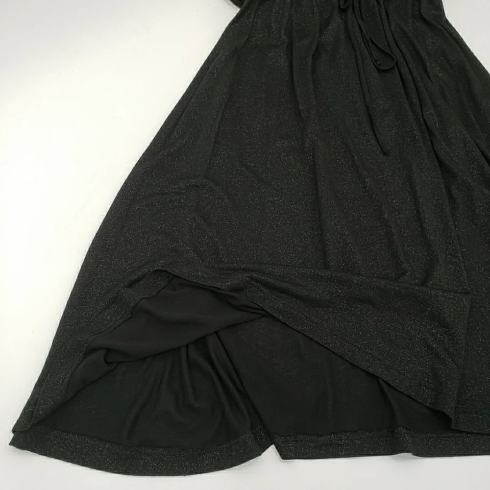 BCBGMaxAzria Twisted Straps V Neck Glittery Casual Black Dress
